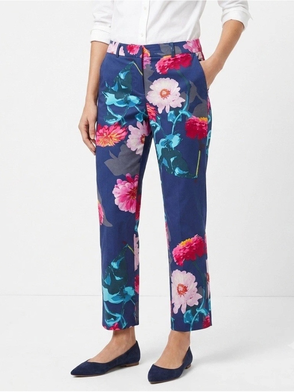 NWOT Banana Republic Navy Multicolor Floral Straight Leg Avery Pants Size 4